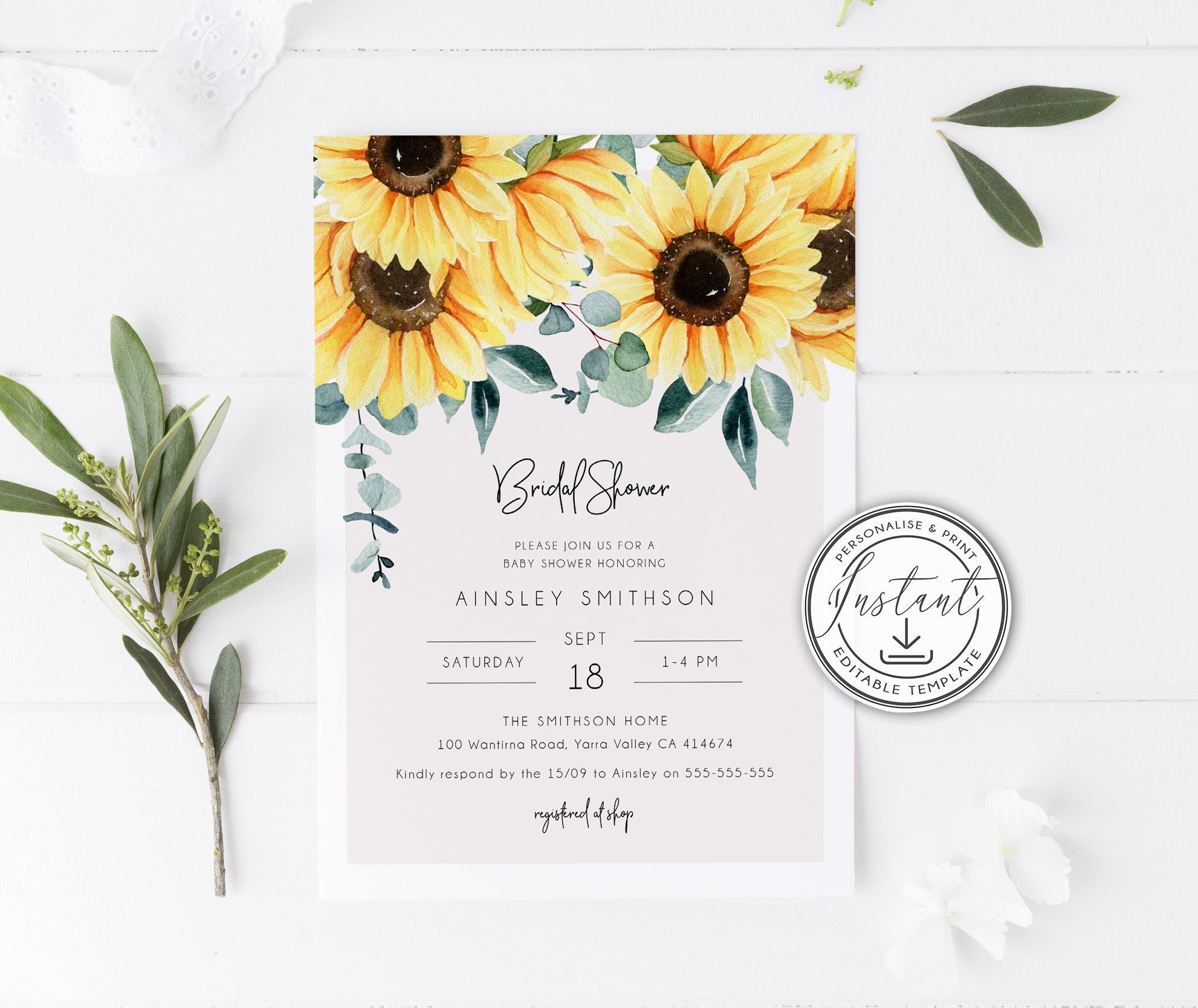 Sunflower Bridal Shower Invitation Editable Template Instant Etsy