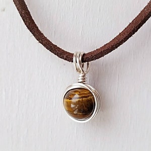Wooden Glass Bead Necklace, Suede Cord Necklace, Wire Wrapped Bead Necklace, Natural Bead Necklace