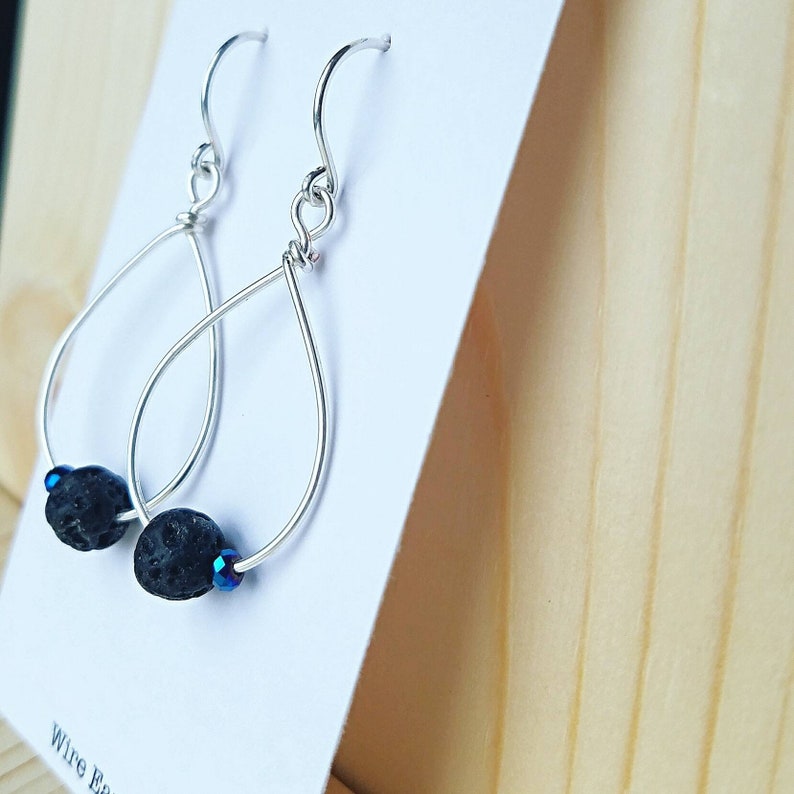 Diffuser Earring /& Necklace Set essential oil earrings and necklace Big Earrings and Necklace Blue Accent Beads Lava Bead Jewelry