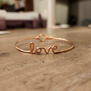 Wire Love Bracelet, Wire Word Bracelet, Encouragement Jewelry, Wire Wrapped Bracelet, Wire Bangle Bracelet, Nickle Free Jewelry, Love Word