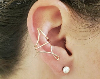 Elvish Ear Cuff, Pointed Ear Wrap, Wire Faux Piercing, Gold Wire Ear Cuff, Elf Ear Cuff