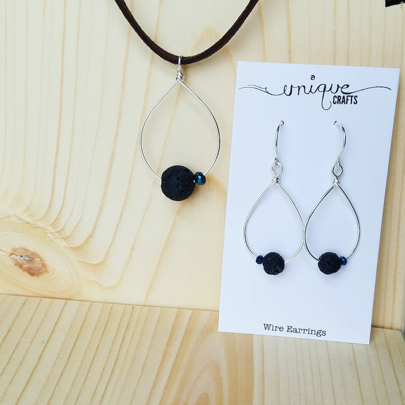 Diffuser Earring /& Necklace Set essential oil earrings and necklace Big Earrings and Necklace Blue Accent Beads Lava Bead Jewelry