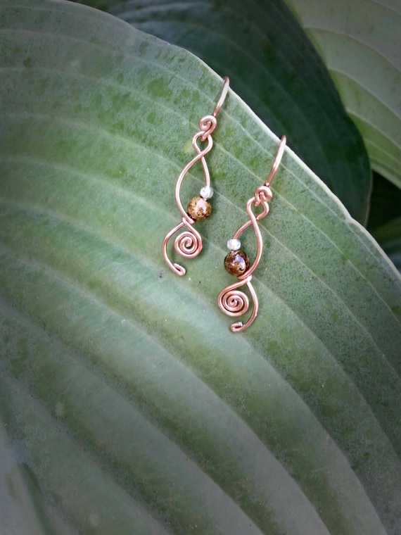Dainty Copper Earrings, Small Beaded Earrings, Nickle Free