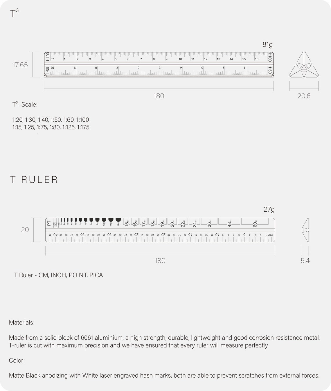 T3 Scale Ruler and T Ruler: Drawing Tool (180x20mm) - Etsy