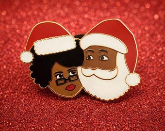 Christmas Lapel Pin Collectibles - Mr. and Mrs. Black Santa Claus