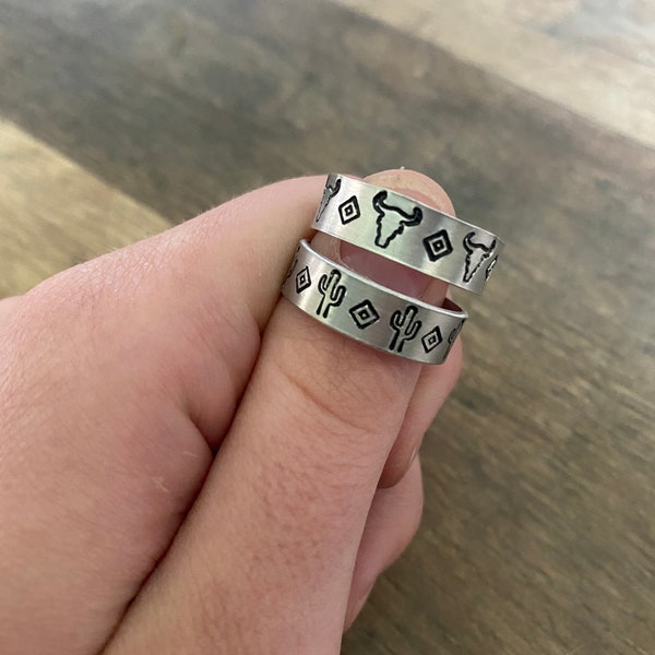 Metal stamped adjustable ring,western,boho,ring,hippie,western style,cowgirl,country girl,metal ring,thumb ring,southwest,western,rodeo,nfr