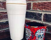 Sugar skulls fabric cup sleeve 16oz eco friendly cozy.