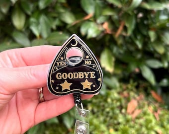 Planchette Glitter Badge Reel, ID holder, Ouija board game piece badge holder, retractable badge reel.