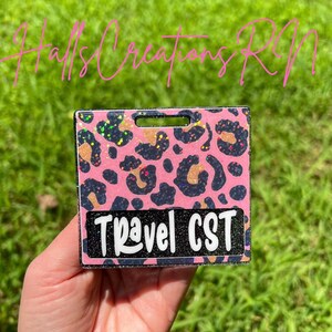 Pink leopard print glitter badge buddy. Badge buddies,badge accessories, badge flare, nurse badge holder, nurse practitioner, CNA.