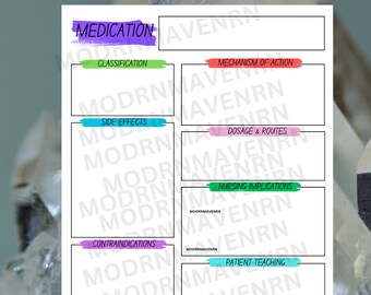 Medication template for Nursing School Students | Printable medication sheet. Easily organize your medications. Pharmacology