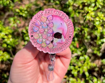 Dead inside but its Valentines badge reel, funny badge holder, Valentines Day, Nurse badge reel, Pink badge holder.