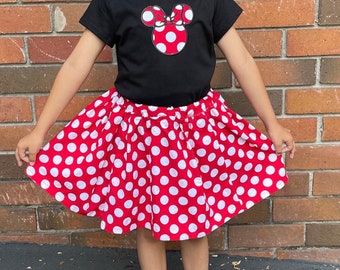 Minnie Mouse Inspired Outfit: Polka Dot Skirt, Appliqué Shirt