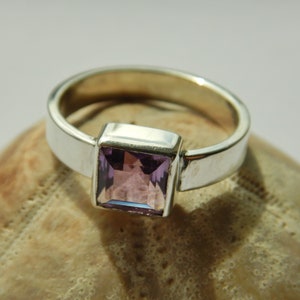 Square Amethyst Sterling Silver Ring, Art Deco Style