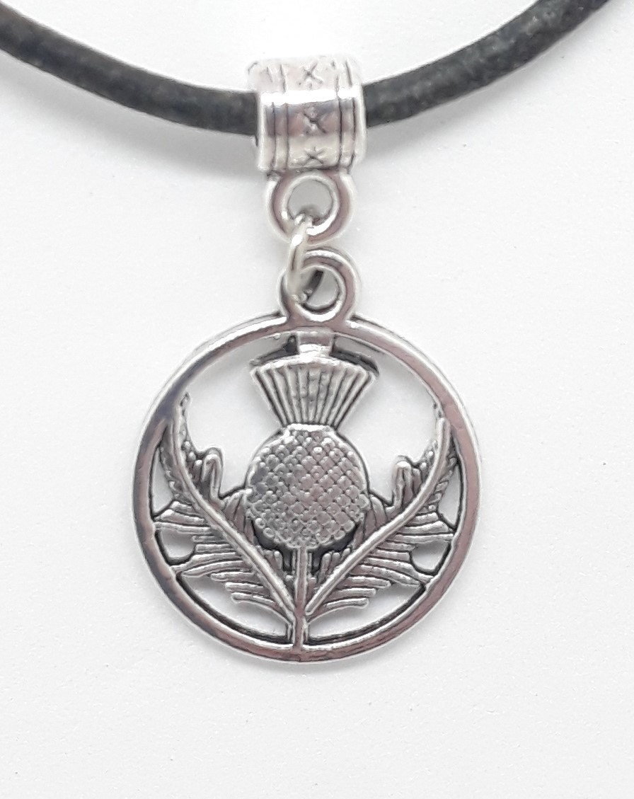 Silver Tone Scottish Thistle Charm Necklace Scottish Etsy