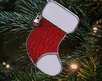 Stocking Ornament | Handmade Stained Glass Christmas Tree Decoration