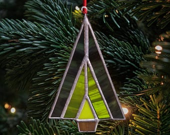 Evergreen Gradient Ornament | Handmade Stained Glass Christmas Tree Decoration