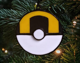 Ultra Monster Ball Ornament | Handmade Stained Glass Christmas Tree Decoration