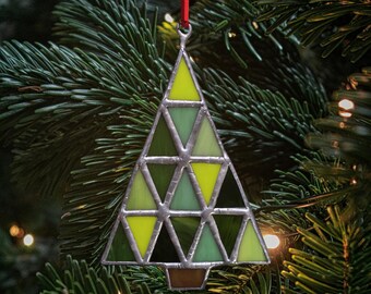 Evergreen Geometric Ornament | Handmade Stained Glass Christmas Yule Decor