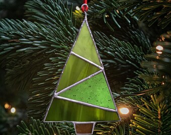 Evergreen Zig-Zag Ornament | Handmade Stained Glass Christmas Tree Decoration