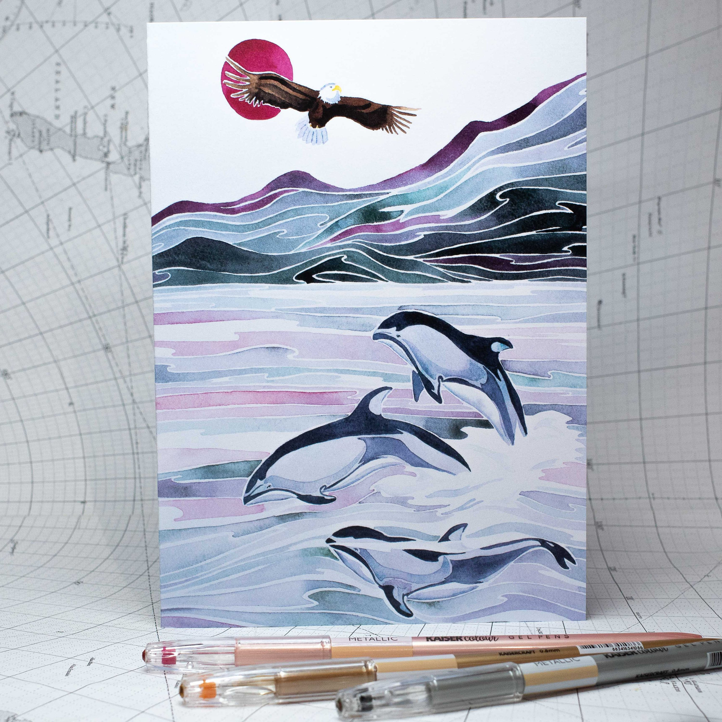 dolphins underwater theme celebrate A Birthday wish Happy Birthday card new