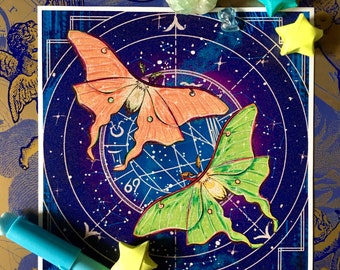 Galaxy Moth | Whimsigoth Space Luna Moth Digital Mini Art Print