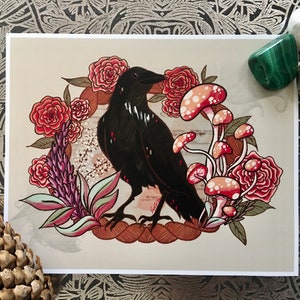 Cottage Corvid | Cottagecore Crow Digital Mini Art Print