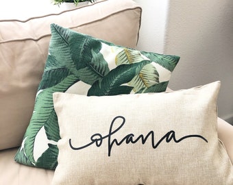 Ohana Calligraphy Pillow, Hawaiian Pillow, Throw Pillow, Hawaiian Home Decor, Tropical Decor, Housewarming Gift, Hostess Gift
