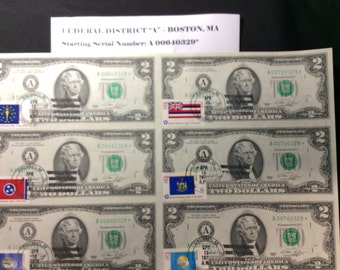 1976 Uncut Sheet $2 X 16 Crisp USA 2 Dollars Uncirculated Legal Money Gift Bills 