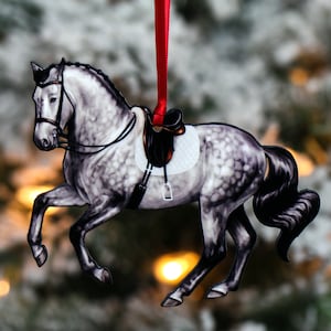 Sport Horse Christmas Ornaments, Dressage Horse Gifts, Equestrian Decor, Horse Christmas Tree Decoration, Warmblood Horse, Gray, Pirouette