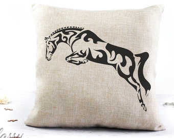 Jumping Horse Throw Pillow Cover, Hunter Jumper Pillow, Jumping Horse Gifts, Sport Horse Decor, Equestrian Gifts, Equestrian Pillow Cover