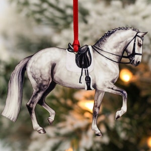 Dressage Horse Ornament, Dressage Horse Gifts, Dressage Horse Decor, Equestrian Gift, Sport Horse Decor, Dapple Gray Dressage Horse, English
