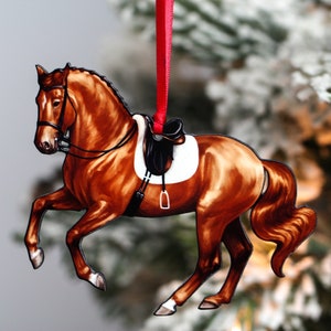Dressage Horse Gifts for Christmas Decorations, Dressage Horse Ornaments, Equestrian Gifts for Women, Sport Horse Decor, Pirouette, Chestnut
