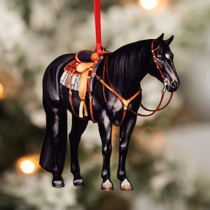 Western Horse Ornament, Quarter Horse Gifts, Ranch Horse Decor, Ranch Horse Ornament, Ranch Horse Christmas Decor, Black Quarter Horse Art