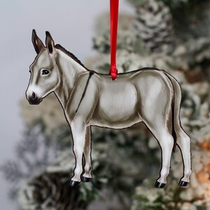 Donkey Ornament, Miniature Donkey Christmas Ornament, Donkey Decoration, Gray Donkey Gifts, Jack, Burro Ornament,  Animal Christmas Ornament