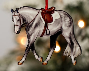 Hunt Seat Horse Ornament, Hunter Under Saddle Horse Christmas Ornament, Sport Horse Decor, Equestrian Decor, Hunter Jumper Horse Gifts, Gray