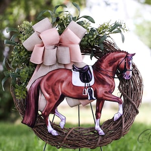 Dressage Horse Wreath, Dressage Horse Decor, Sport Horse Gifts, Equestrian Decor, Horse Front Door Decor, Horse Grapevine Wreath Door Hanger