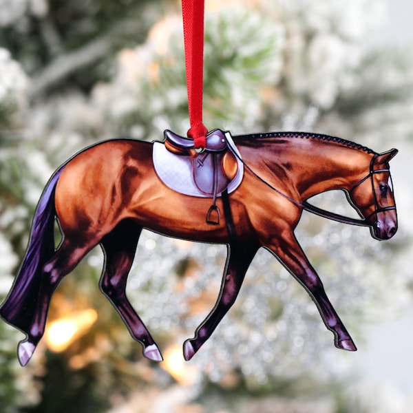 Sport Horse Ornaments Equine Gifts, Horse Christmas Ornaments, Sport Horse Gifts for Women, Hunter Under Saddle Equestrian, Bay Horse Decor