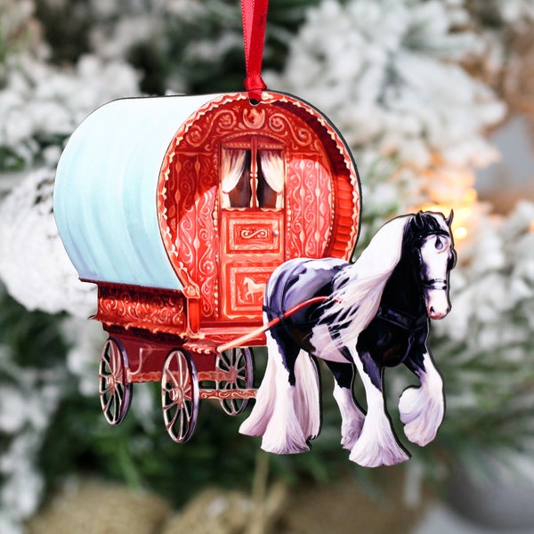 Gypsy Vanner Horse Ornaments, Gypsy Horse Christmas Ornaments, Horse Decor, Horse Gifts for Women, Equestrian Decor, Gypsy Cob Horse Vardo