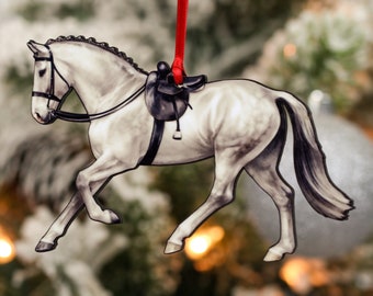 Side Saddle Horse Ornament, Side Saddle Horse Christmas Ornament, Side Saddle Horse Gifts, Equestrian Decor, Equestrian Gifts, Gray Horse