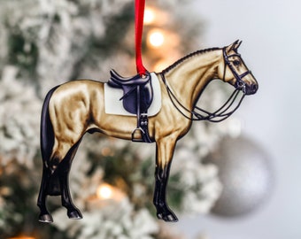 Dressage Horse Christmas Ornament,  Dressage Horse Decoration, Dressage Art, Equine Decor, Holiday Horse Ornament, Buckskin Sport Horse