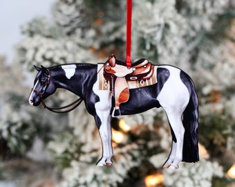 Paint Horse Christmas Ornament, Western Pleasure Ornament, Western Ranch Horse Ornament, Black and White Tobiano American Paint Horse Gifts