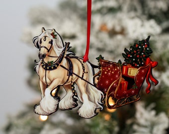 Palomino Horse Christmas Ornament, Gypsy Vanner Horse Christmas Decoration, Horse Gifts for Women, Equestrian Gifts, Gypsy Cob Horse Art