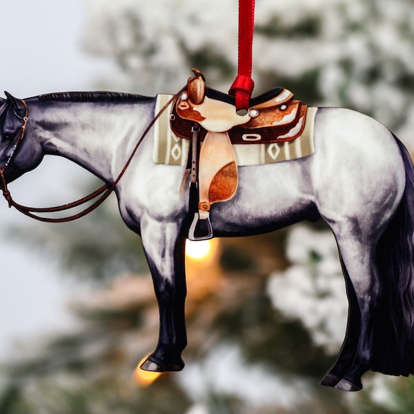 Western Horse Ornaments, Ranch Horse Christmas Decorations, Horse Christmas Ornaments, Equestrian Decor, Western Horse Gifts, Blue Roan