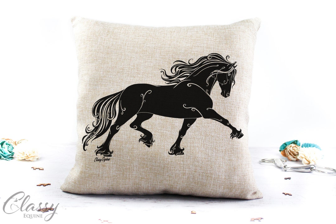 Friesian Horse Art, Friesian Horse Pillow Cover, Friesian Horse Gifts