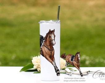Hunter Jumper Horse Tumbler with Straw, Sport Horse Travel Mug, Equestrian Tumbler, Equestrian Gifts, Sport Horse Gifts for Women, Eventer