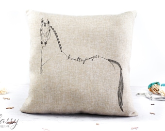 Hunter Jumper Horse Throw Pillow Cover, Jumping Horse Gifts, Sport Horse Decor, Equestrian Decor, Equestrian Pillow Cover, 16" Linen Cover