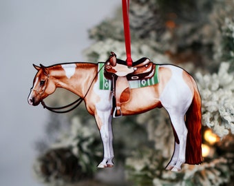 Western Pleasure Paint Horse Ornament, Paint Horse Gifts, Pinto Horse Ornament, Western Horse Decorations, Dun Tobiano American Paint Horse
