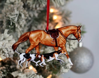 Fox Hunting Horse Ornament, Jumping Horse Gifts, Horse and Hounds Ornament, Horse Christmas Ornament, Fox Hunter Horse Ornament, Chestnut