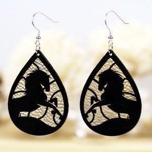 Horse Earrings for Women, Equestrian Earrings, Horse Jewelry, Equestrian Jewelry for Her, Horse Gifts, Horse Dangle Earrings, Faux Leather