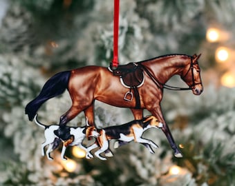 Bay Fox Hunting Horse Christmas Ornament, Equestrian Decor for Horse Lover